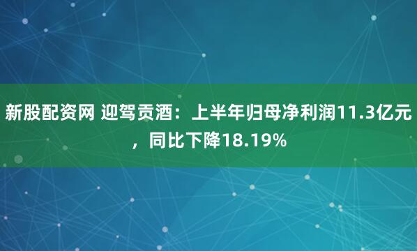新股配资网 迎驾贡酒：上半年归母净利润11.3亿元，同比下降18.19%